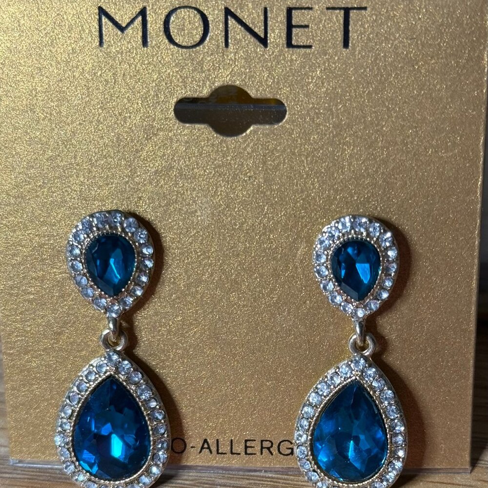 Blue Monet Tear Drop Crystal  Earrings